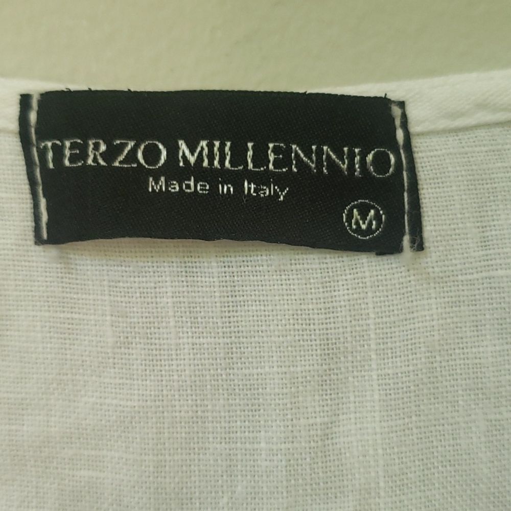 Terzo Millennio White Linen Tunic Blouse Women’s Med Roll Up Sleeve Breezy - Picture 3 of 5